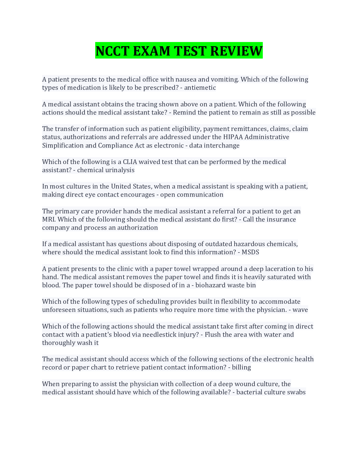 NCCT EXAM TEST REVIEW QUESTIONS AND ANSWERS 2022/2023 DOWNLOAD